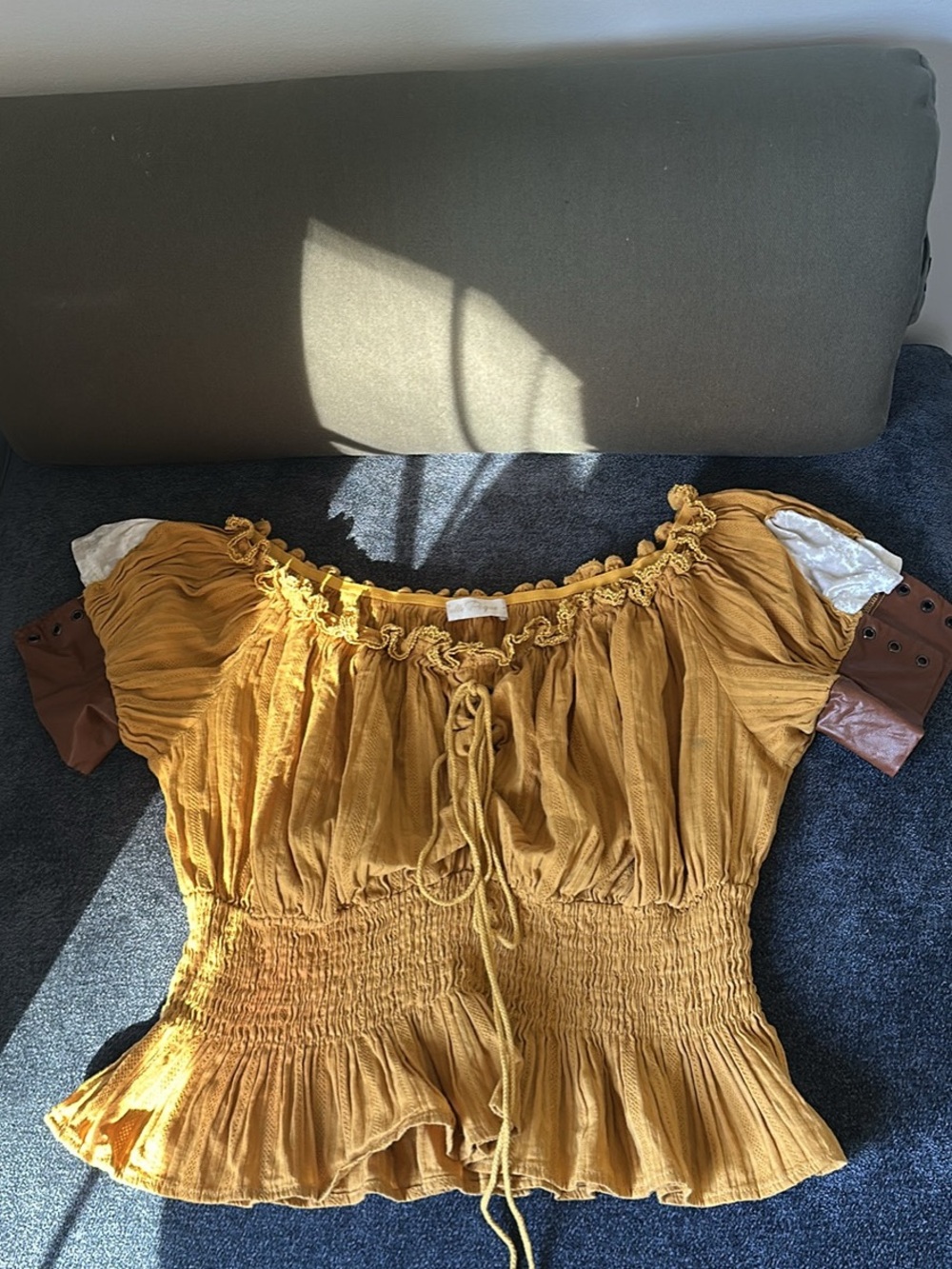 Mustard Yellow Peasant Blouse with Ruching